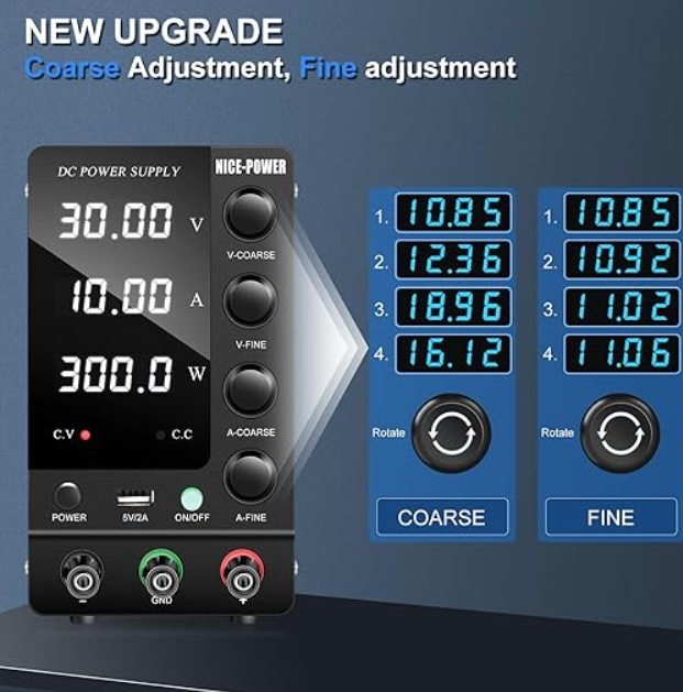 DC Bench Power Supply Variable 30V 10A,Adjustable Switching Regulated w/USB Port