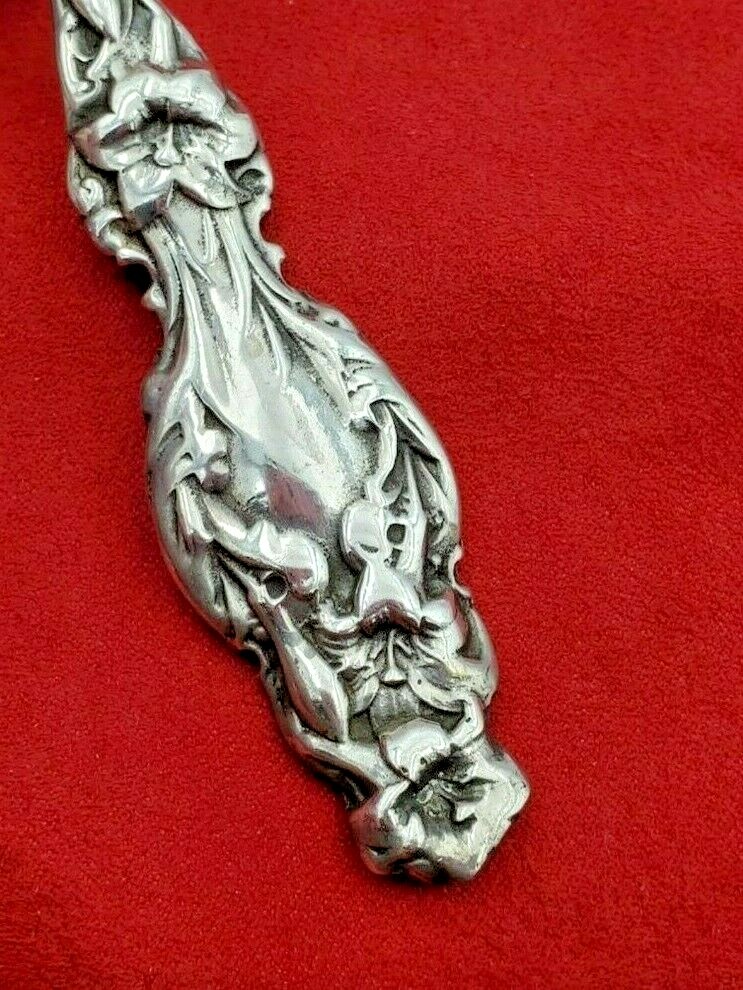 Lily Pattern Cast Sterling Silver Serving Fork with Bar Between Tines #12017