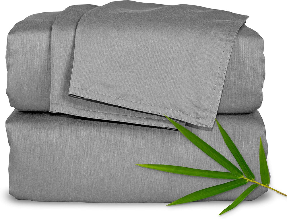Luxurious Twin Bamboo Viscose Sheets Set - Soft, Cooling, Stone Grey