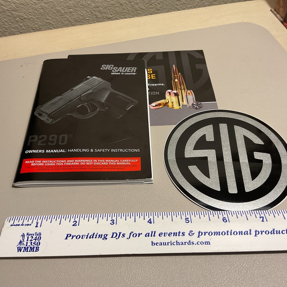 SIG SAUER OWNER'S MANUAL P290 PLUS STICKER