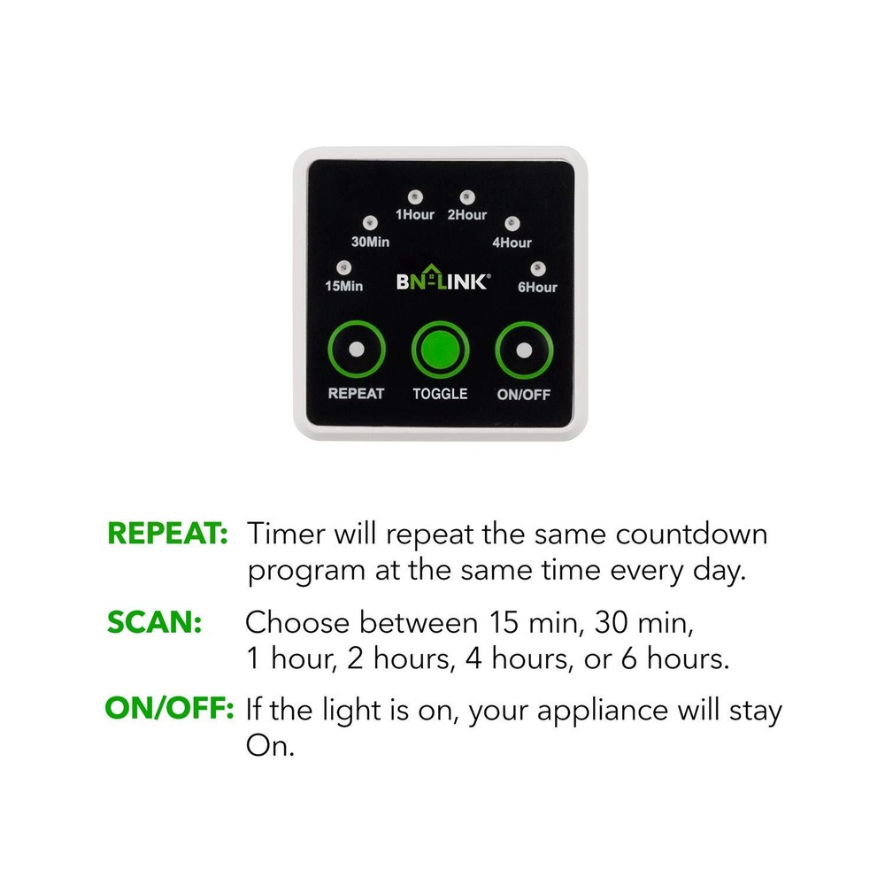 BN-LINK Smart Digital Countdown Timer with 3-Prong Grounded Outlet