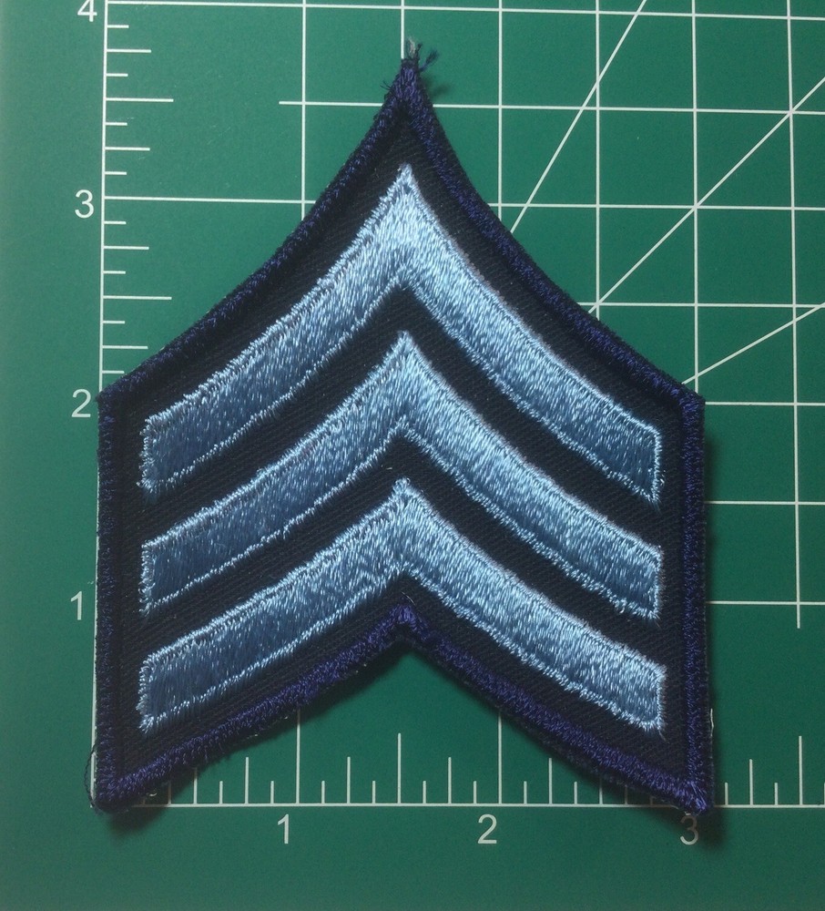 (2) Sergeant Chevron - 3 Light Blue Stripes on DARK NAVY (Navy Border) Patch