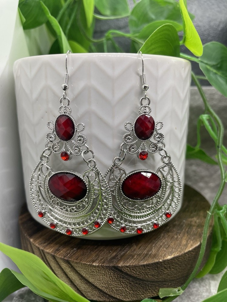 3” Silver-tone Boho Rhinestone Dangle Earring Set  New Free Ship B4251