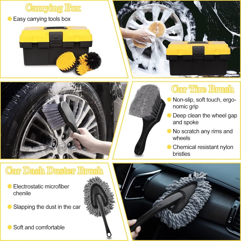 Complete 27-Piece Car Wash Kit with Multi-Surface Brushes & Accessories
