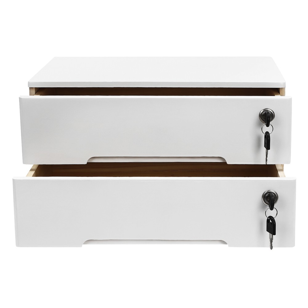 Compact Wooden 2-Drawer Desk Organizer Cabinet - Lockable Storage Solution