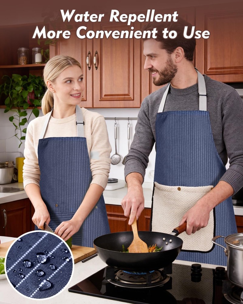 Aprons for With Pockets,Adjustable Kitchen Apron with 2 Interchangeable Towel...