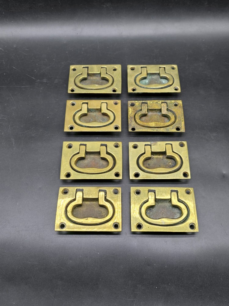 Set Of 8 Original Victorian Campaign Handles Solid Brass Rectangular 76 X 54mm