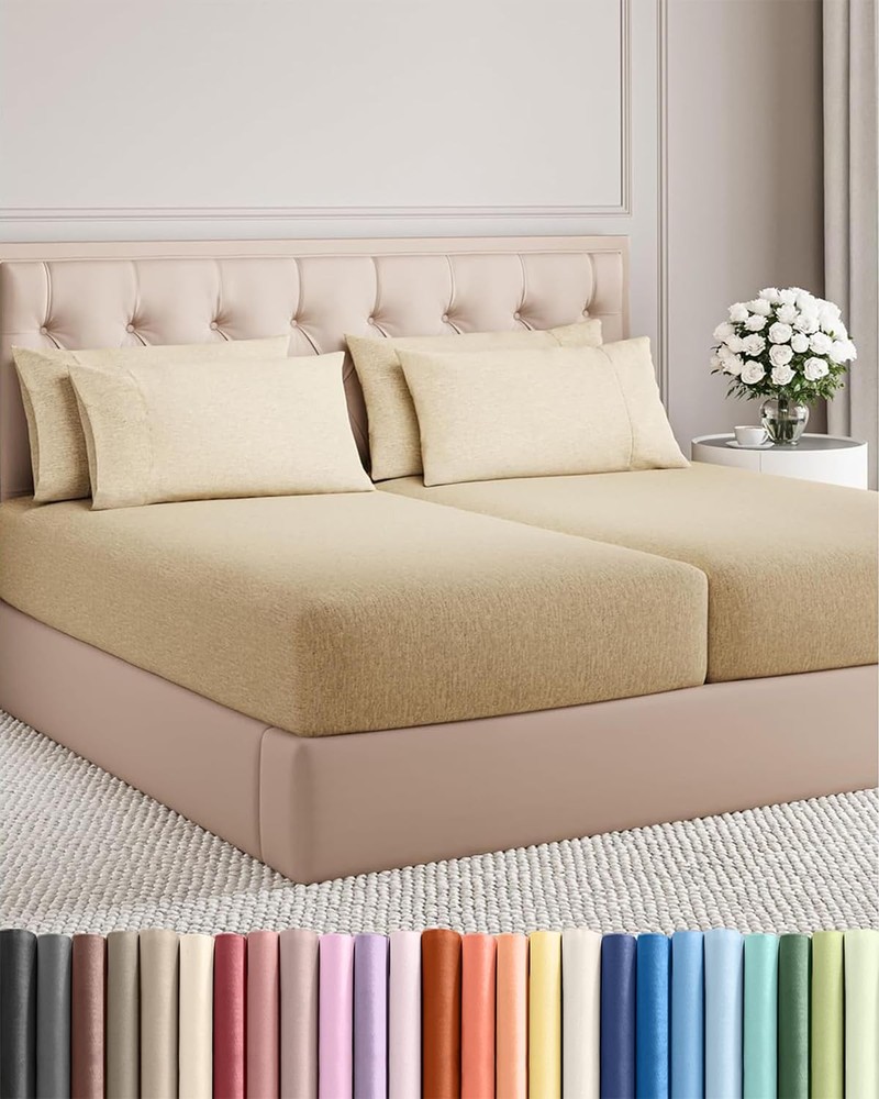 Split King Sheet Set Cooling Breathable Hotel Luxury Bedding 7Pc Deep Pocket Tan