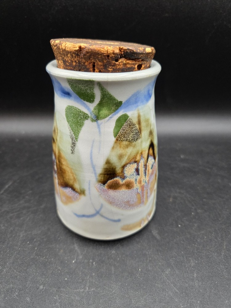 Studio Art Pottery Corked Storage Container Canister Jar Signed