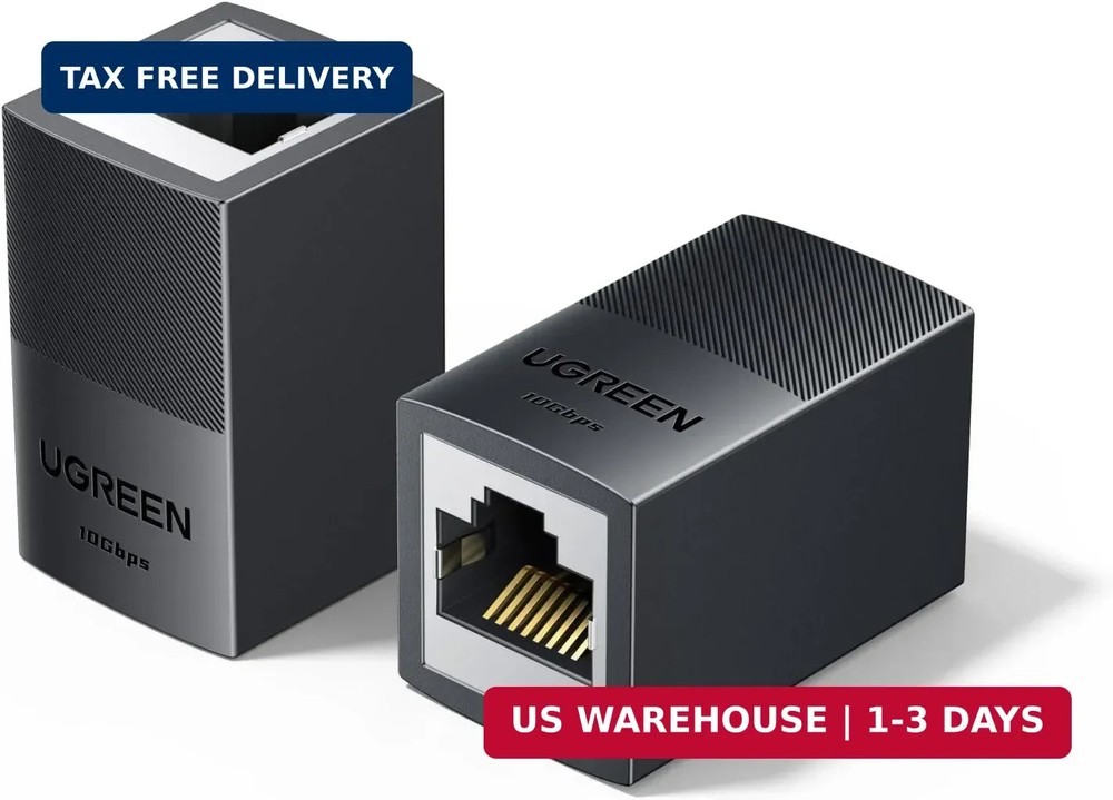 UGREEN Ethernet Extender 10Gbps,2 Pack Ethernet Coupler with PoE Support, 328ft
