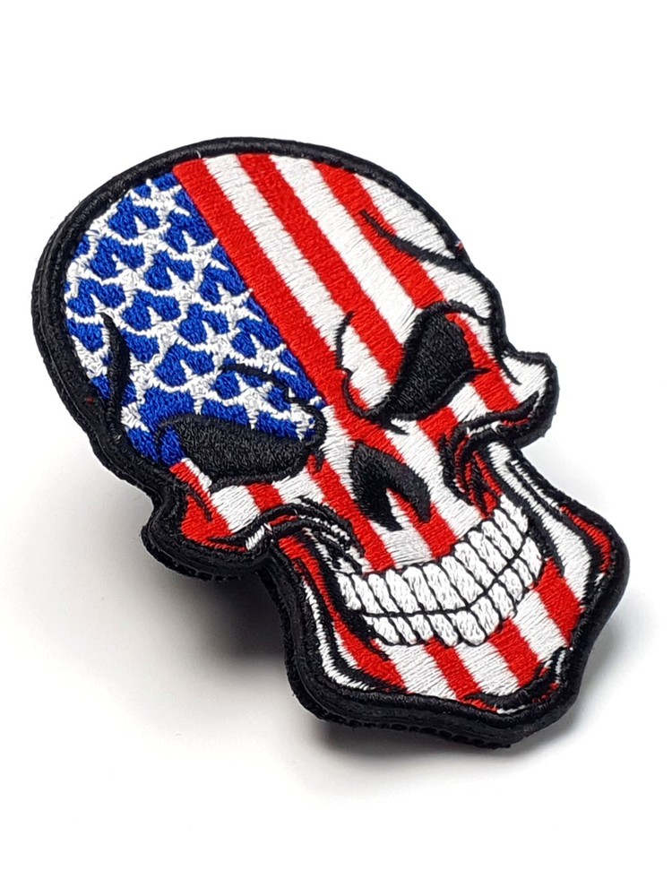 Skull US Red-Blue - Embroidered Patch - Hook and Loop - Morale Patch