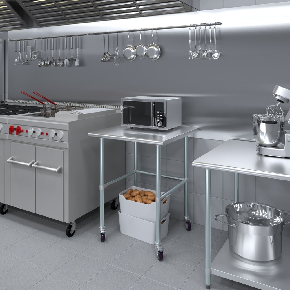 30 in. x 30 in. Stainless Steel Work Table Open Base & Wheels | Mobile Table