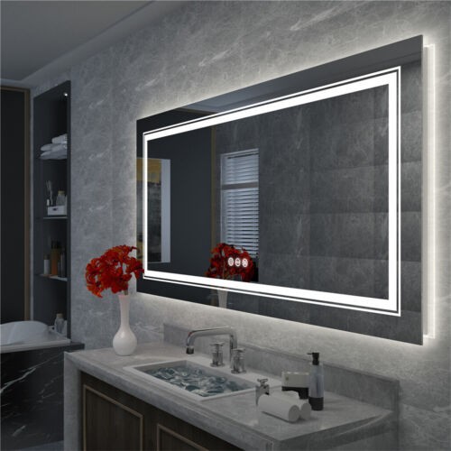 Oversize LED Dual Illuminated Bathroom Mirror Wall Mounted Antifog Mirror