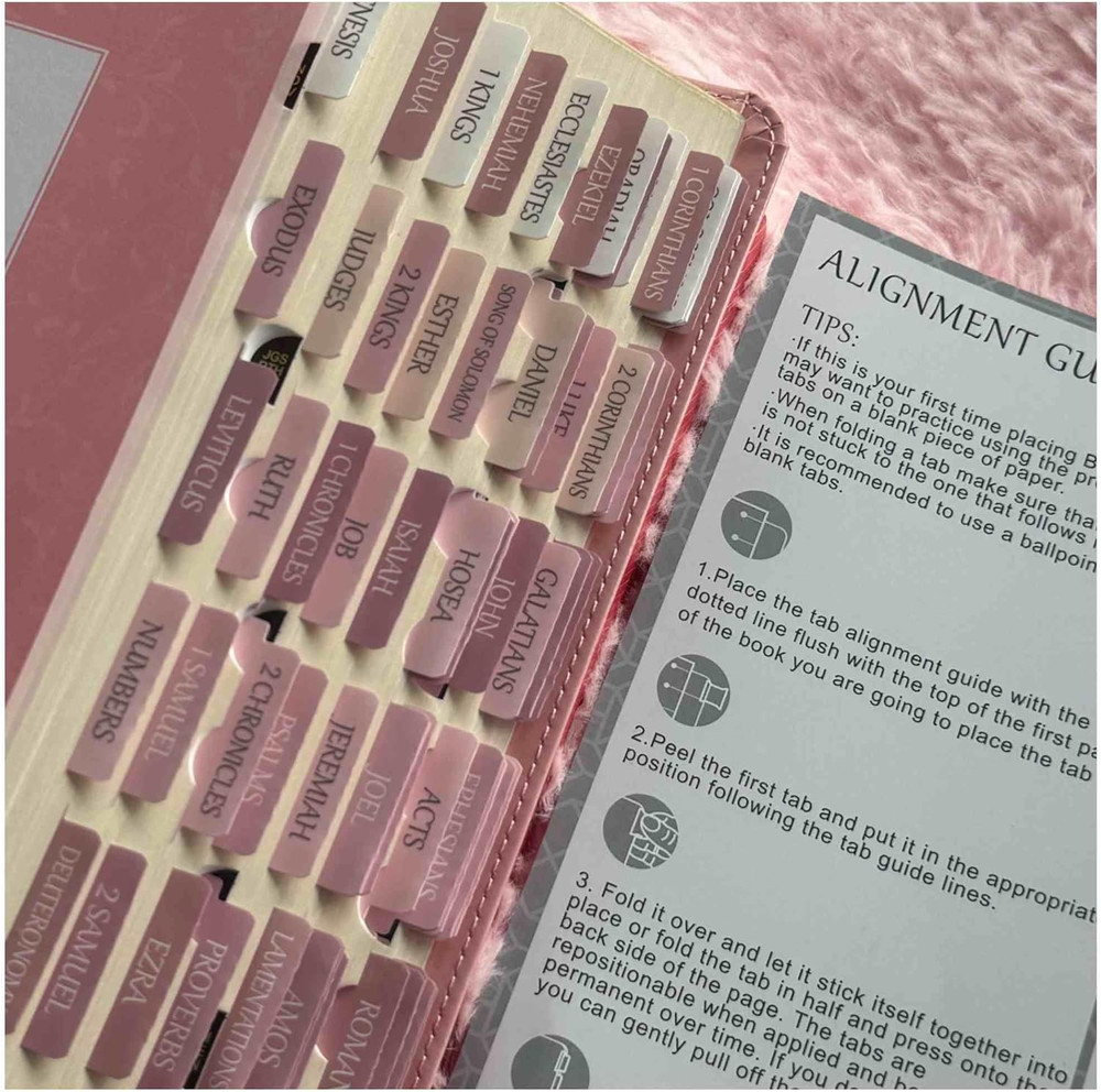 Thinkor- Repositionable Bible Tabs, 66 Pink Theme Laminated Tabs for Women, Thin
