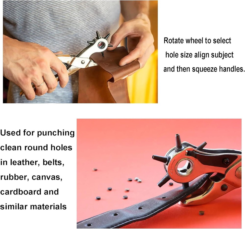 Leather Hole Punch Tool Set Heavy Duty 6 Size 9'', A Silver/Red