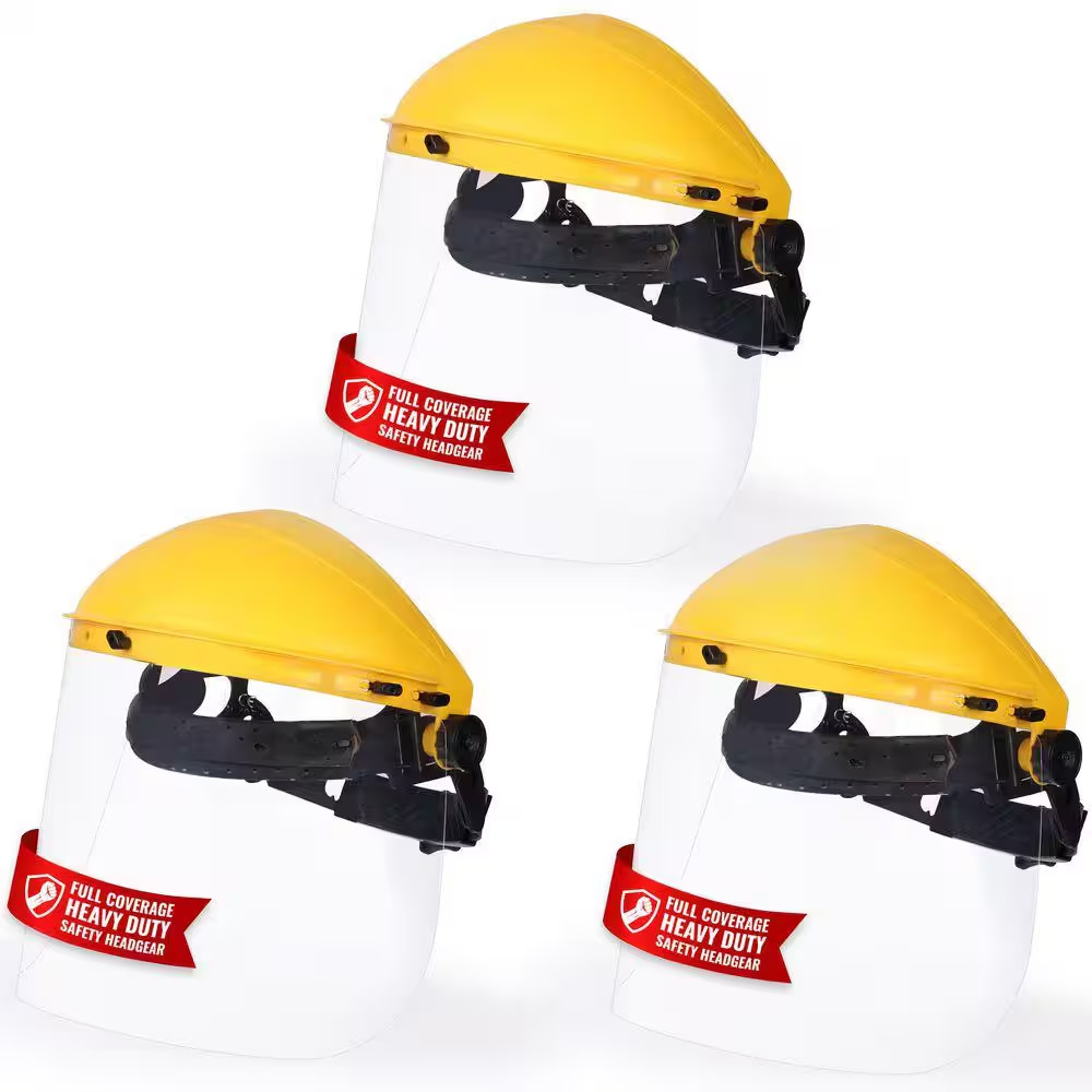 3-Pack, Yellow/Clear, Reusable Face Shield with Ratchet
