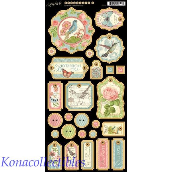 Graphic 45 Botanical Tea Chipboard #1 Die-Cuts 6"X12" Sheet