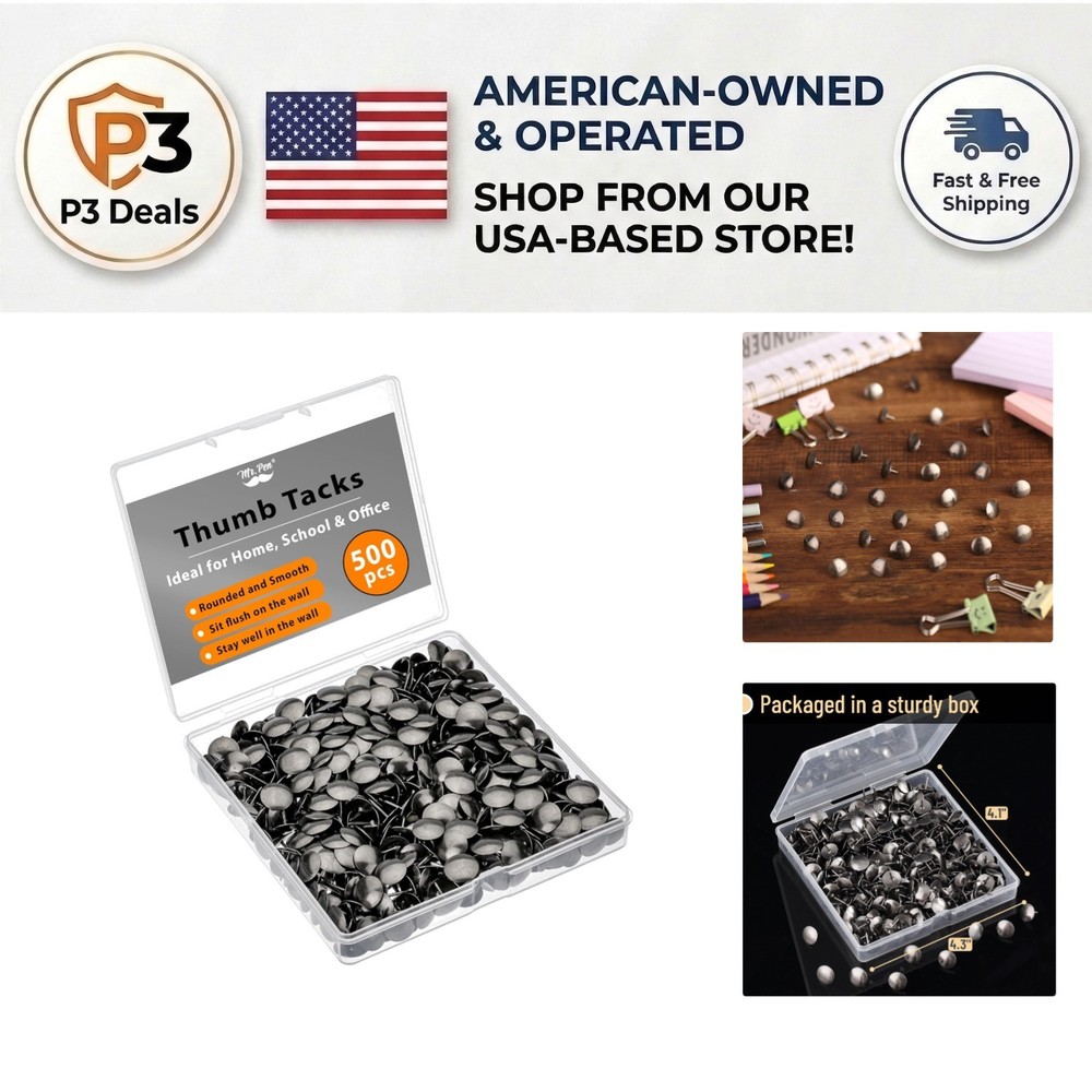 Bulk Black Thumb Tacks - 500 Pack Flat Push Pins for Effortless Organization