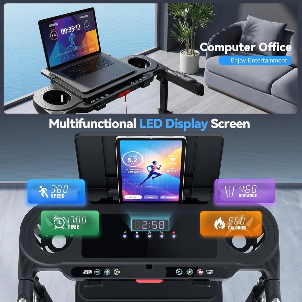 8 in 1 Foldable Treadmill with Desk Workstation & Adjustable Handle Bar, 3.5HP~