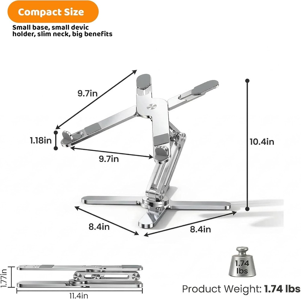 Laptop Stand with 360 Rotating Base, Computer Notebook Laptop Riser Metal Holder