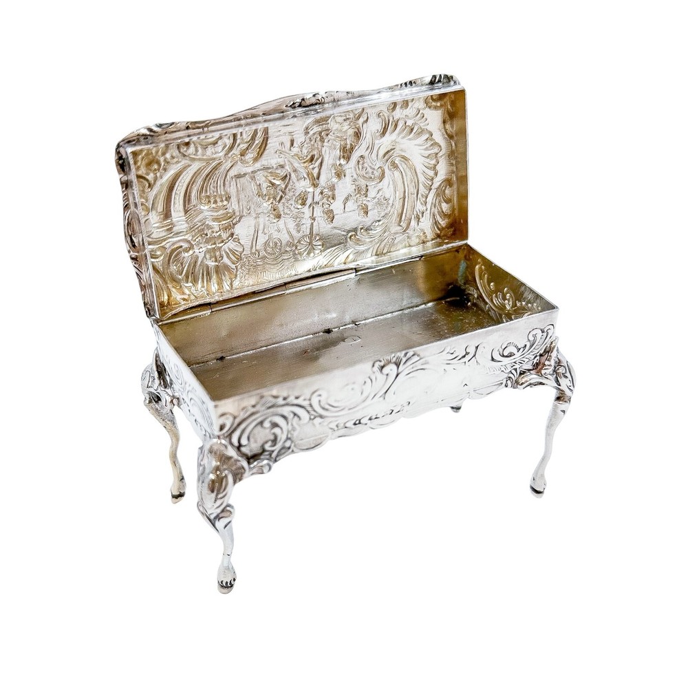 19th C Neoclassical imported Hanau 930 silver miniature table trinket ring box