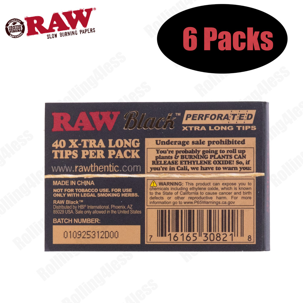 Raw Black Perforated Tips(X-TRA LONG TIPS) | 6 PACKS