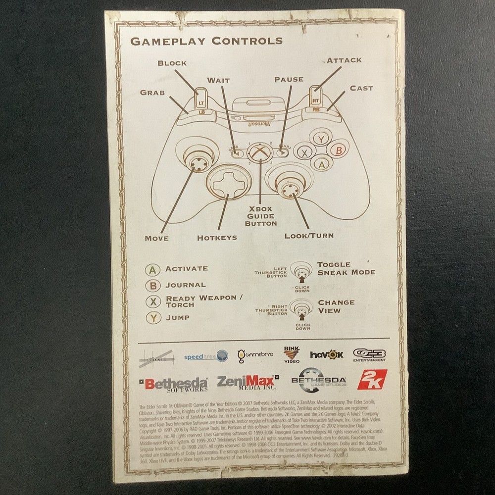 Elder Scrolls IV: Oblivion Microsoft Xbox 360 Instruction Manual Only