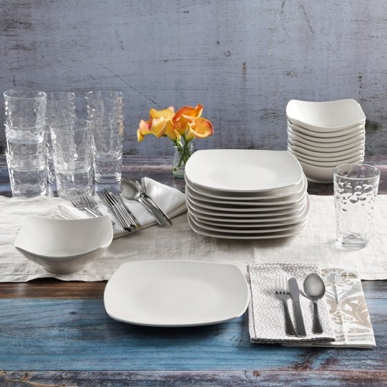 40 Piece Dinnerware Set Kitchen Dish Dinner Plates Ceramic Service For 8 White