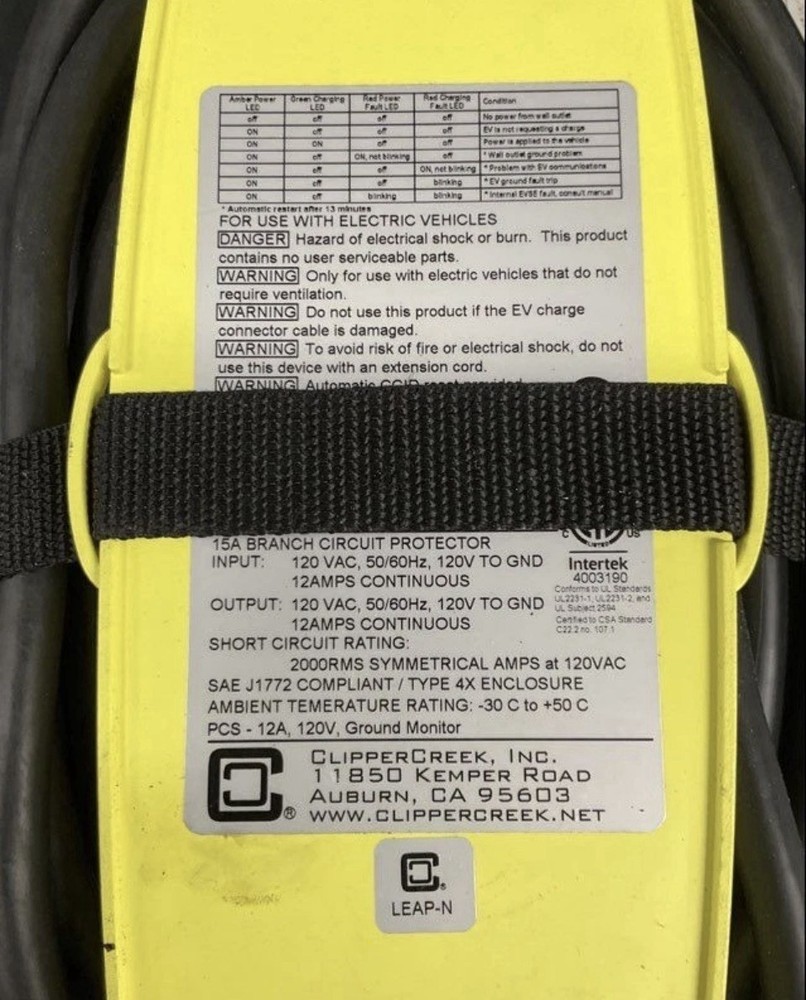 ClipperCreek 120V/12A Plug-in EV Charger