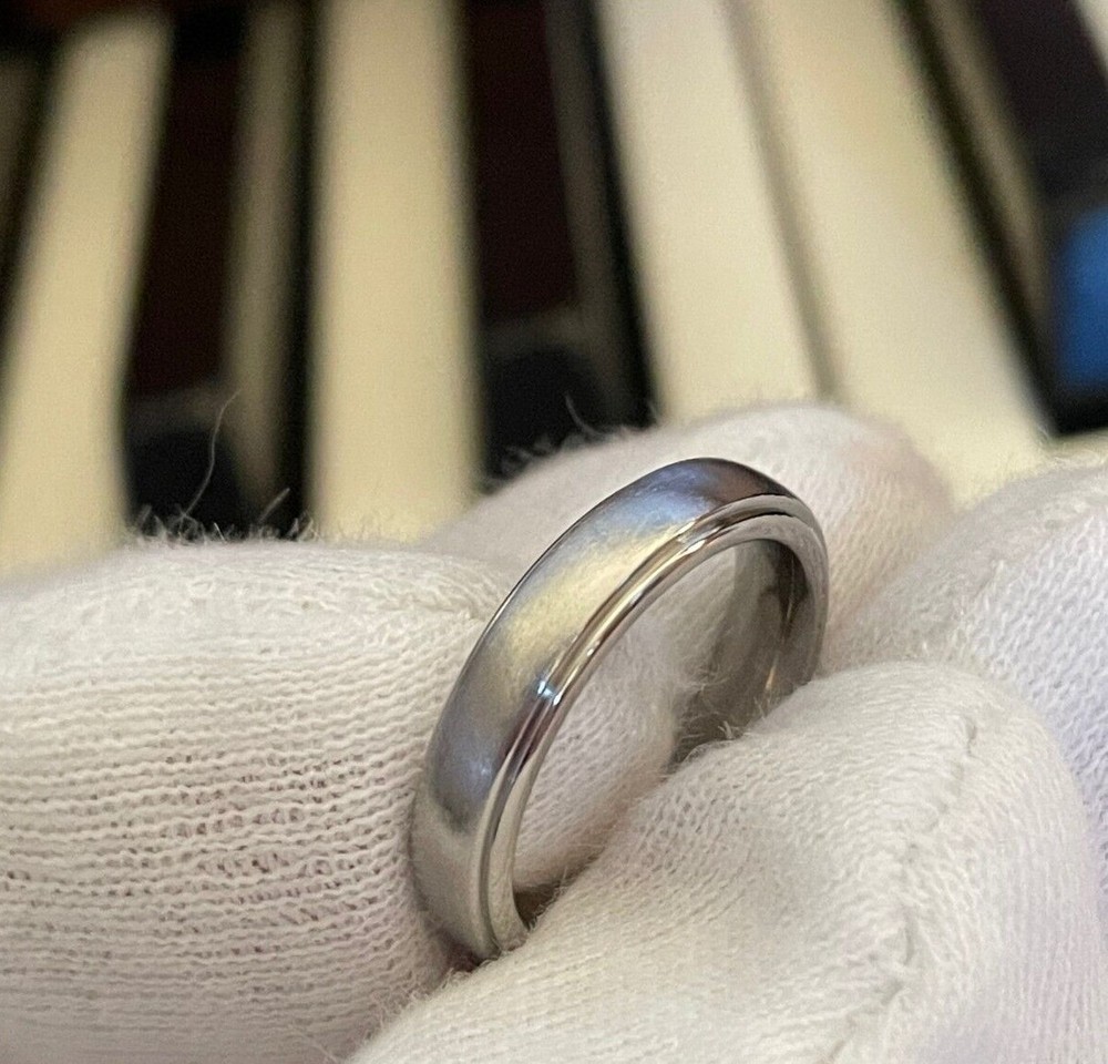 Low Dome Stepped Edge Titanium Band, 4mm Width, Brushed Polished Finish