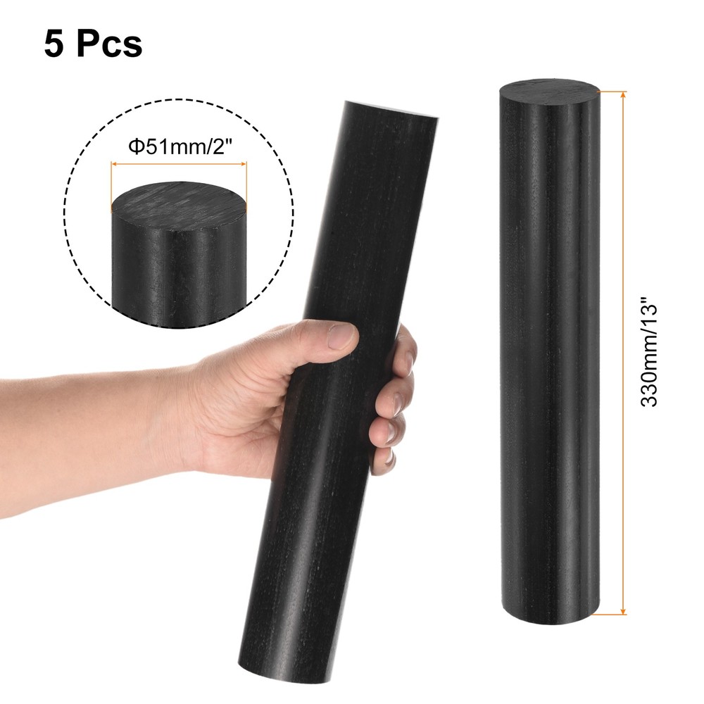 5Pcs Black Plastic Rods 51 x 330mm ABS Round Stick Round Solid Bar DIY Model