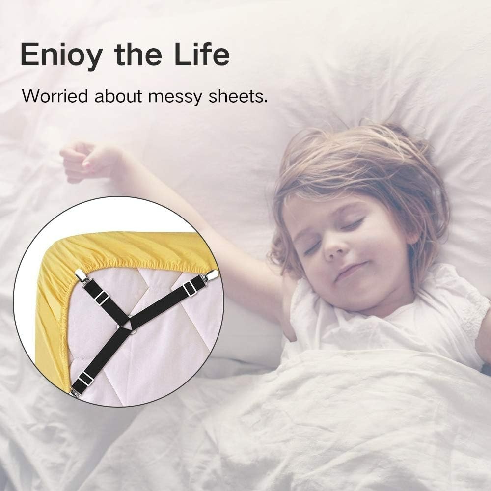 Triangle Design Adjustable Fitted Sheet Straps - 8 Piece Black Straps Set