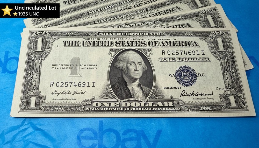 💵 $1 Silver Certificate – Uncirculated Blue Seal – 1935 Note Perfect Notes 💙