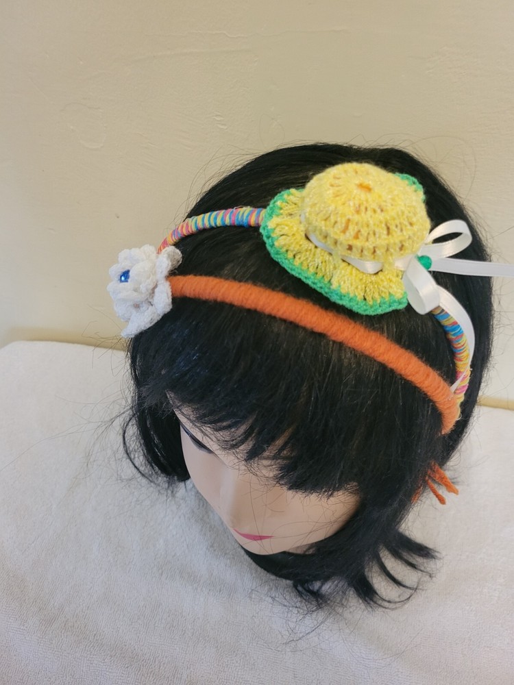 2 Headbands  With Crochet Flower And Hat