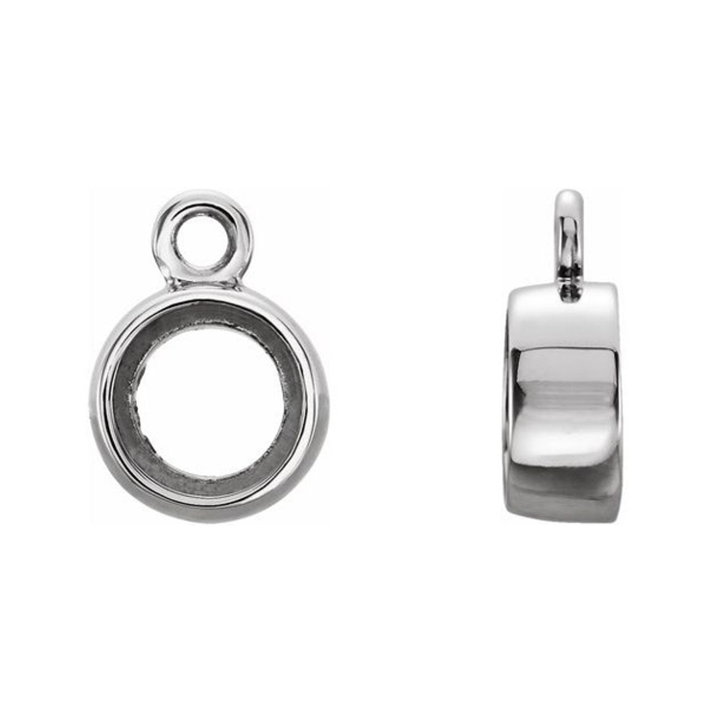 Platinum Round Bezel-Set Cabochone Dangle Mount Drop Charm Unset Setting Pendant