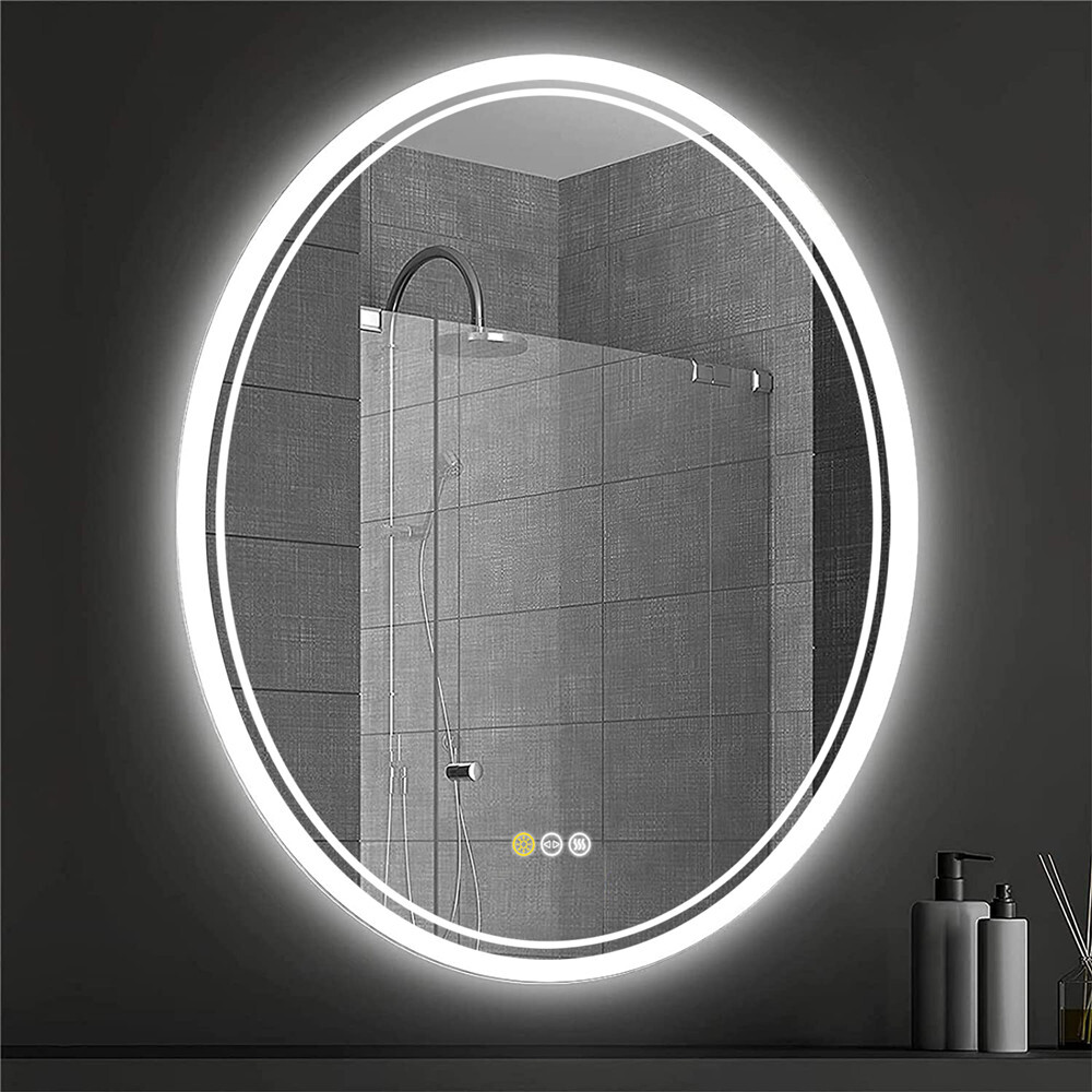 Oval LED Bathroom Mirror Frontlit & Backlit AntiFog Dimmable Wall Vanity Mirror