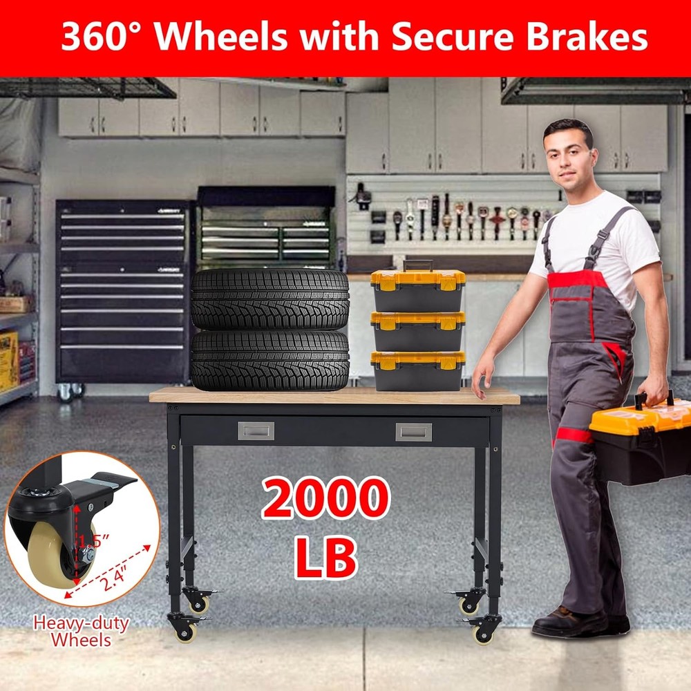 48"X 24" Workbench Adjustable Work Bench Garage Workbench W Drawers for Workshop