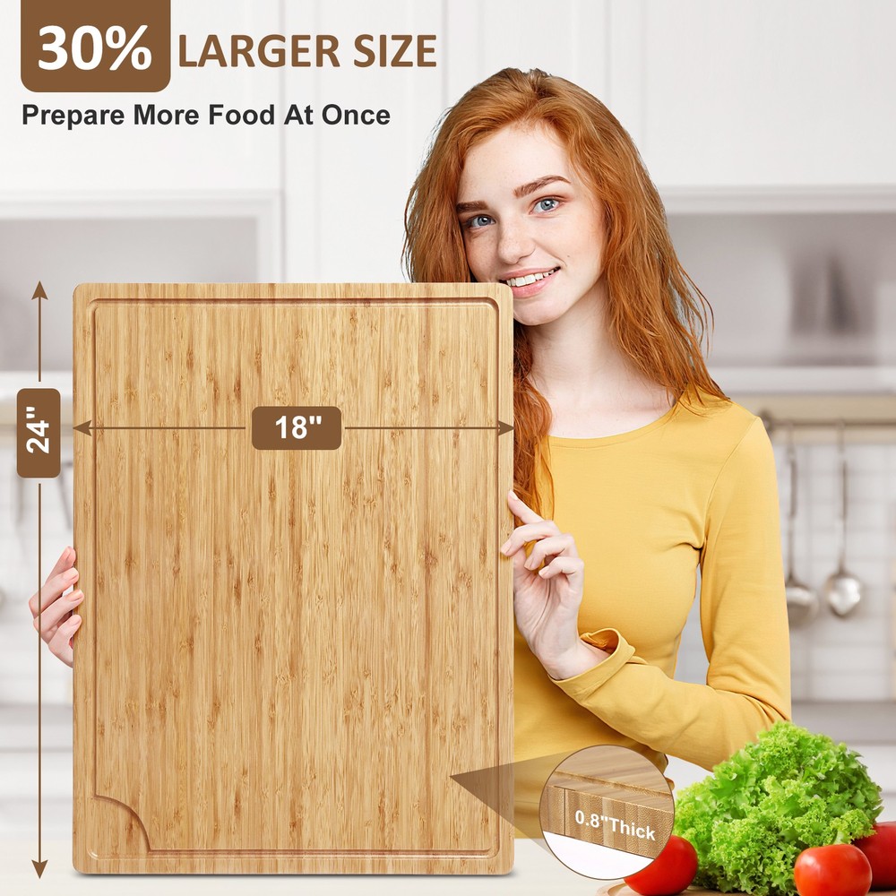 Premium Bamboo Chopping Board, Rectangular 24x18" for Vegetables, Meat & Cheese