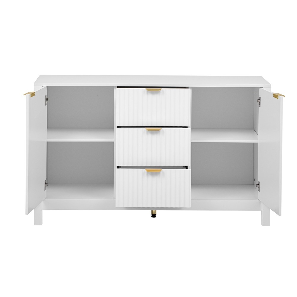 Wave Design Sideboard (3 Adjustable Shelves, 3 Drawers, Soft-Close Doors, Metal)