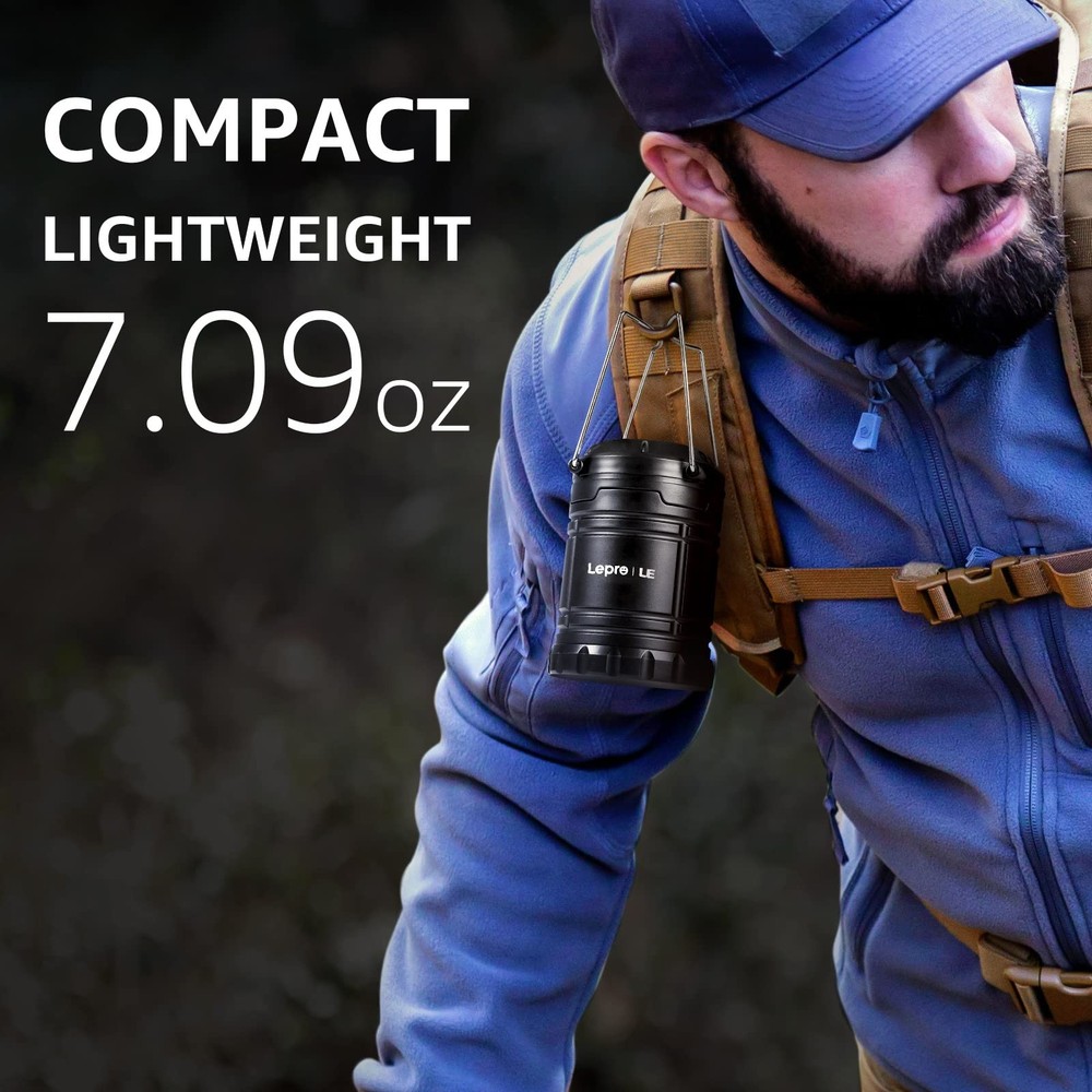 Lepro LED Lanterns Battery Powered, Camping Essentials, Collapsible, Black