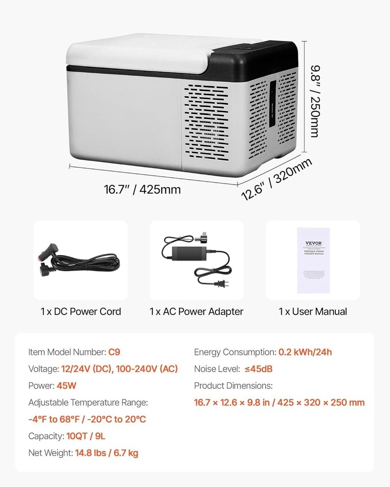 10 Quart 12 Volt Portable Mini Freezer Car Compressor Fridge Cooler