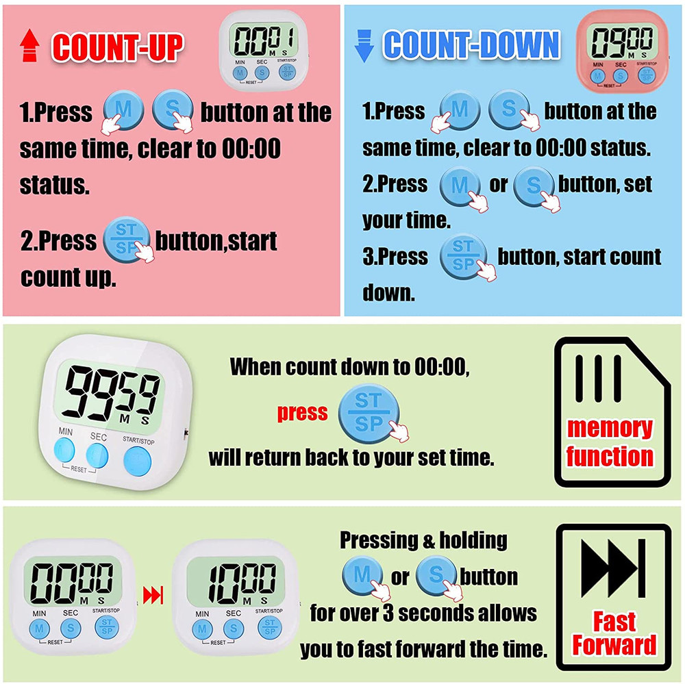 4-Piece Multi-Function Electronic Timer, Learning Management, Suitable for Kitch