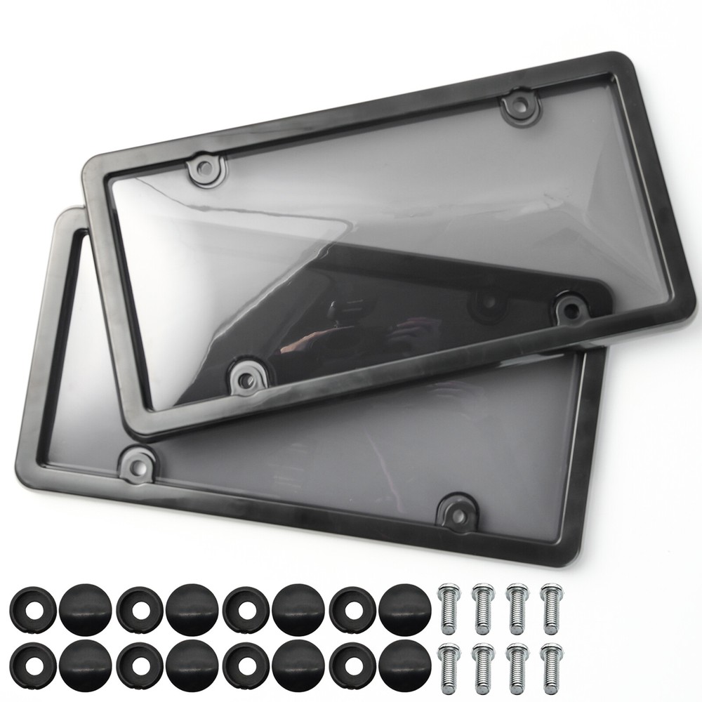 2X Unbreakable License Plate Covers+Frames Auto Tag Shield Protector Front Rear.