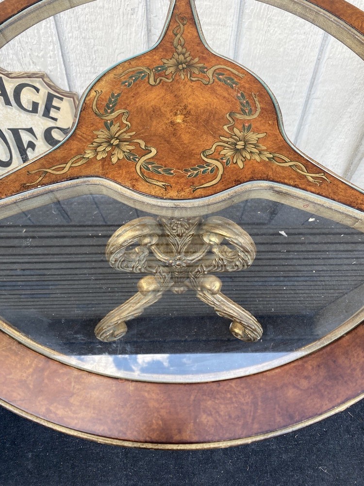 64780 Decorator Hand Painted Lamp Table with Glass Inserts