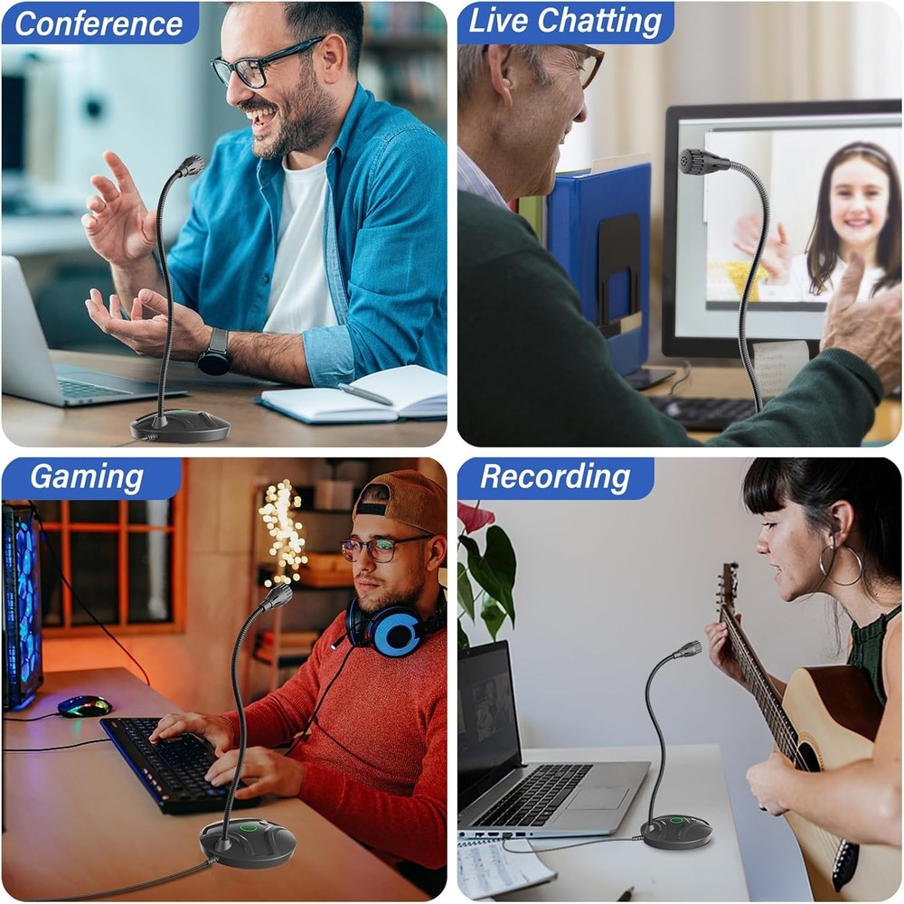 Plug & Play USB Computer Microphone, Flexible Gooseneck & Mute Button LED – De