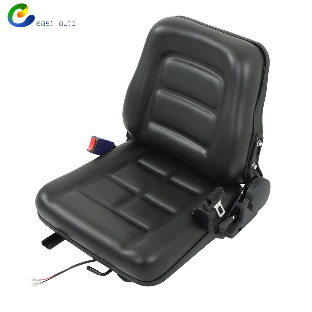 Fold Down Tractor Seat Adjustable Back & Seatbelt Universal Forklift Seat