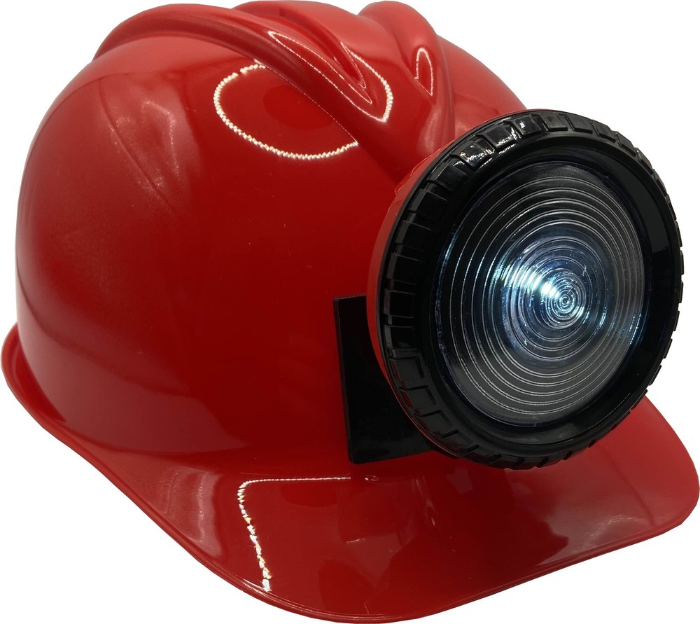 Red Miner Mining Hard Hat With Light Costume Accessory