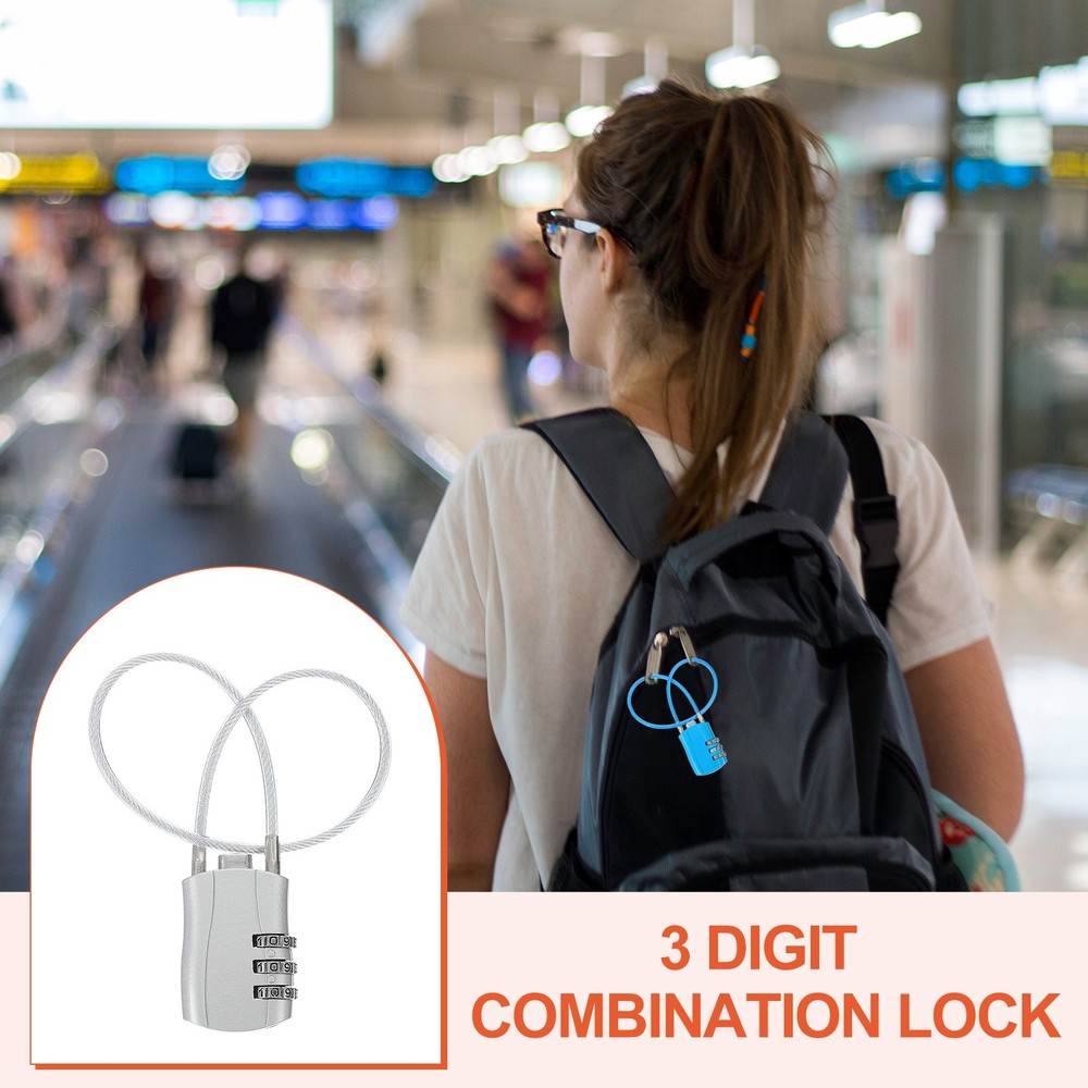 2 Pcs 3 Digit Luggage Cable Combination Lock with 12" Long Cable, Silver