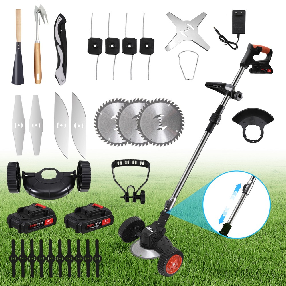 Electric Cordless Grass String Trimmer Lawn Edger Weed Wacker Cutter + 2 Battery