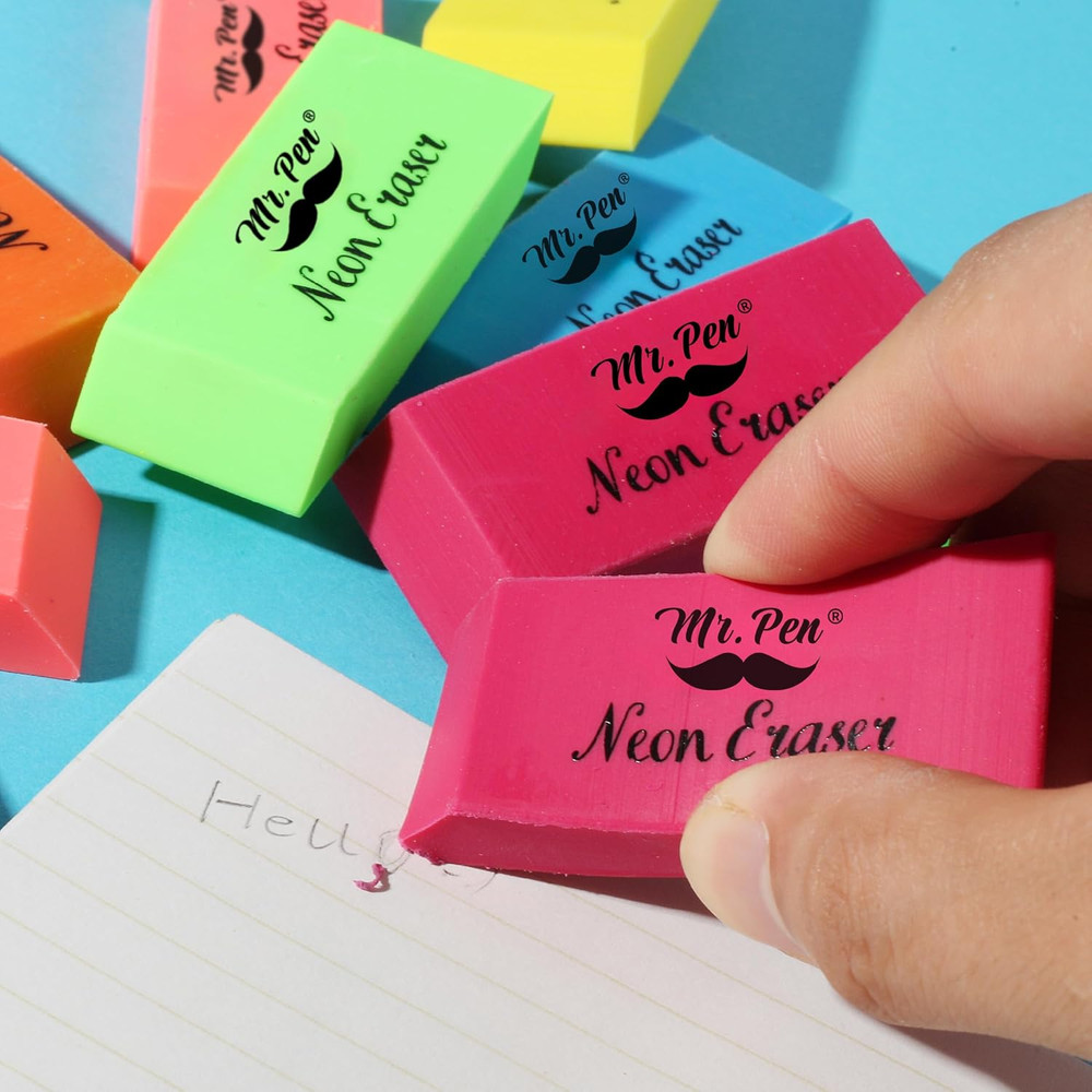 - Block Erasers for Pencils, 24 Pcs, Chisel Design, Neon Colored Pencil Erasers,